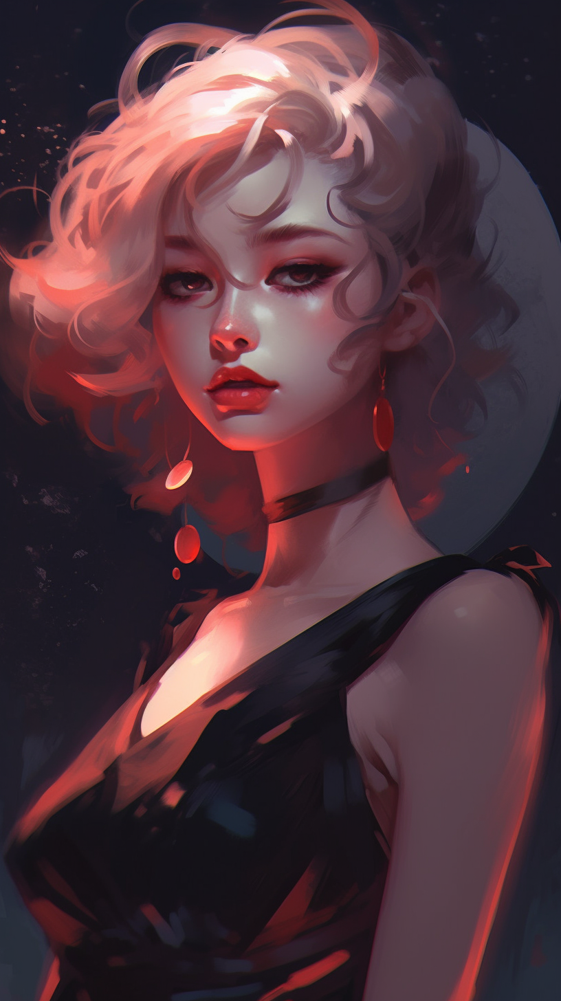 黑色禮服的黑夜御宅族女孩,肖像畫,在神秘的月亮下,Krenz Cushart,Kuvshinov Ilya,Tsutomu Nihei , 新古典 主義對稱風(fēng)格 ,淺洋紅色和琥珀色,概念藝術(shù),天體朋克,淺紅色和深灰色,特寫,現(xiàn)成的-森片